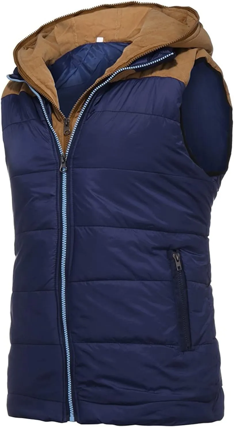 Ymosrh Men's Puffer Vest Outdoor Quilted Winter Vest Hooded Sleeveless Jacket Padded Vest Coats Packable Vest, S-5XL