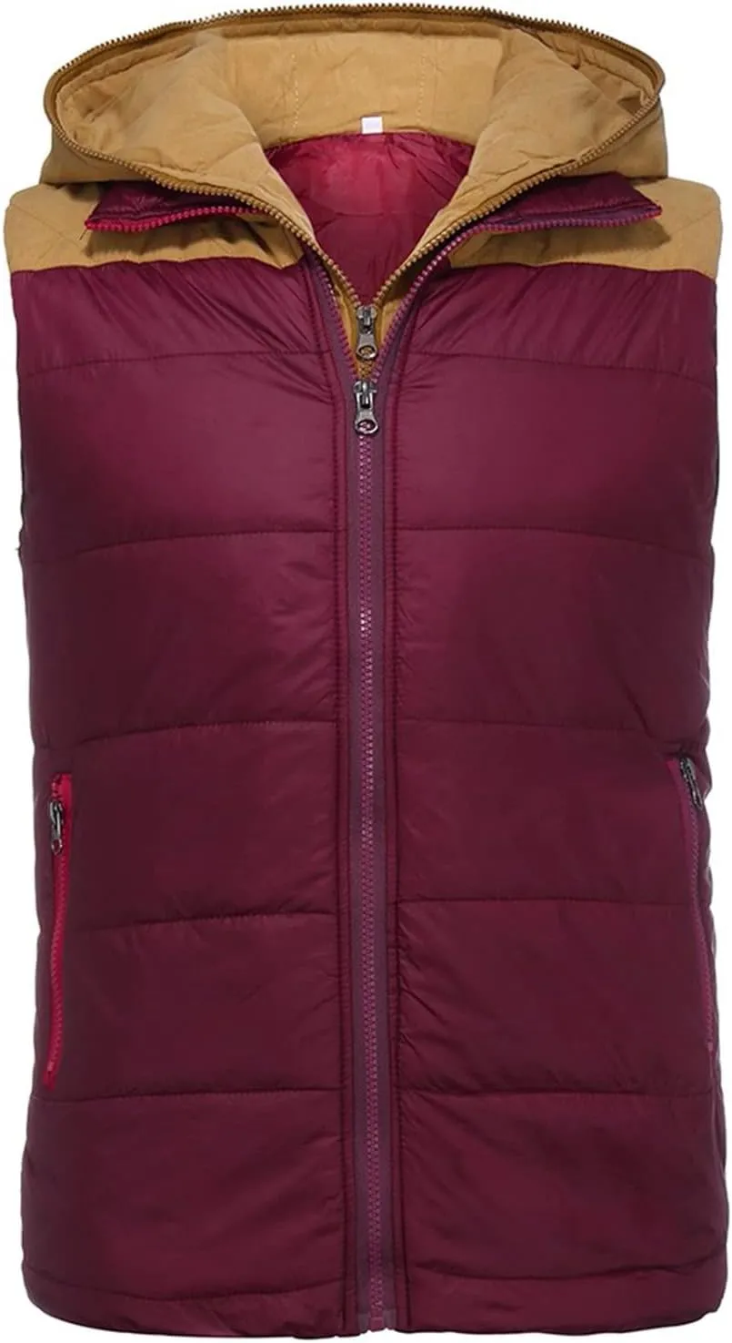 Ymosrh Men's Puffer Vest Outdoor Quilted Winter Vest Hooded Sleeveless Jacket Padded Vest Coats Packable Vest, S-5XL