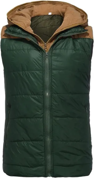 Ymosrh Men's Puffer Vest Outdoor Quilted Winter Vest Hooded Sleeveless Jacket Padded Vest Coats Packable Vest, S-5XL