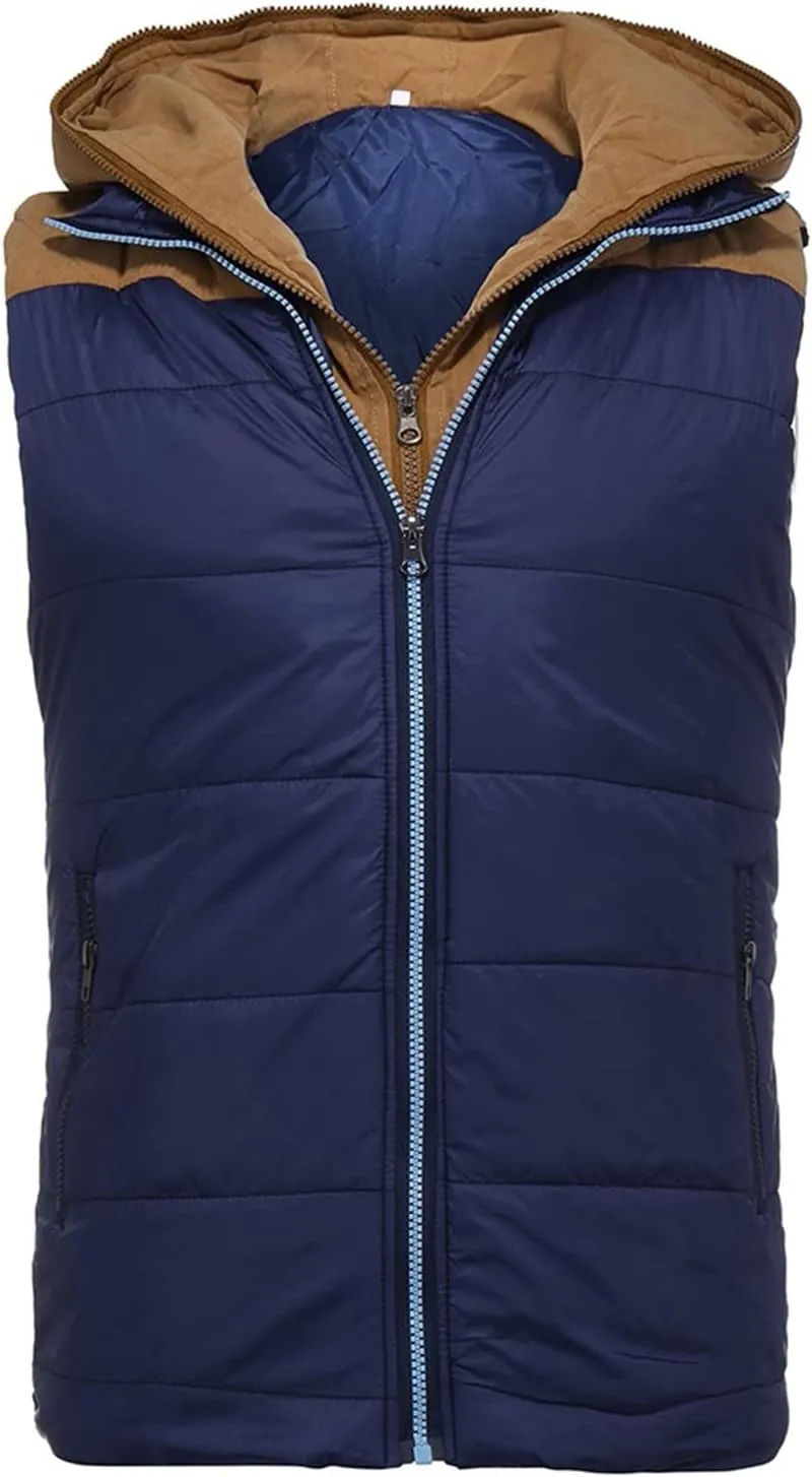 Ymosrh Men's Puffer Vest Outdoor Quilted Winter Vest Hooded Sleeveless Jacket Padded Vest Coats Packable Vest, S-5XL