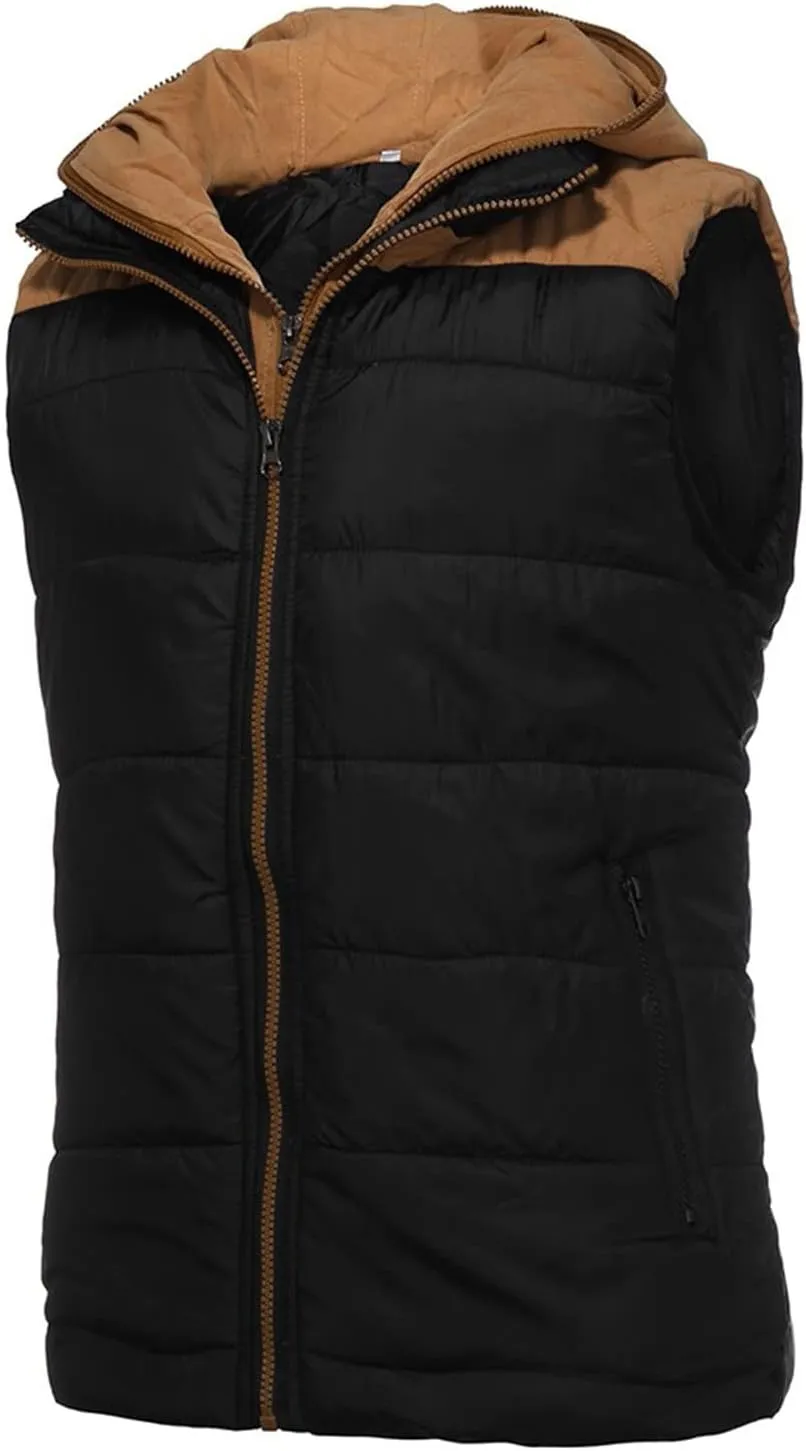 Ymosrh Men's Puffer Vest Outdoor Quilted Winter Vest Hooded Sleeveless Jacket Padded Vest Coats Packable Vest, S-5XL