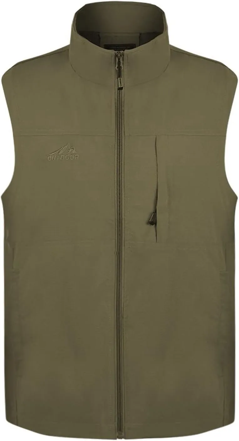 Ymosrh Men's Vests Outerwear Lightweight Outdoor Casual Zipper Stand Collar Padded Vest Coats Sleeveless Jacket Vest