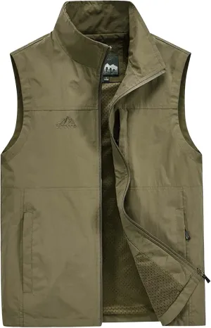 Ymosrh Men's Vests Outerwear Lightweight Outdoor Casual Zipper Stand Collar Padded Vest Coats Sleeveless Jacket Vest