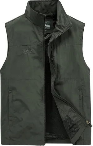 Ymosrh Men's Vests Outerwear Lightweight Outdoor Casual Zipper Stand Collar Padded Vest Coats Sleeveless Jacket Vest