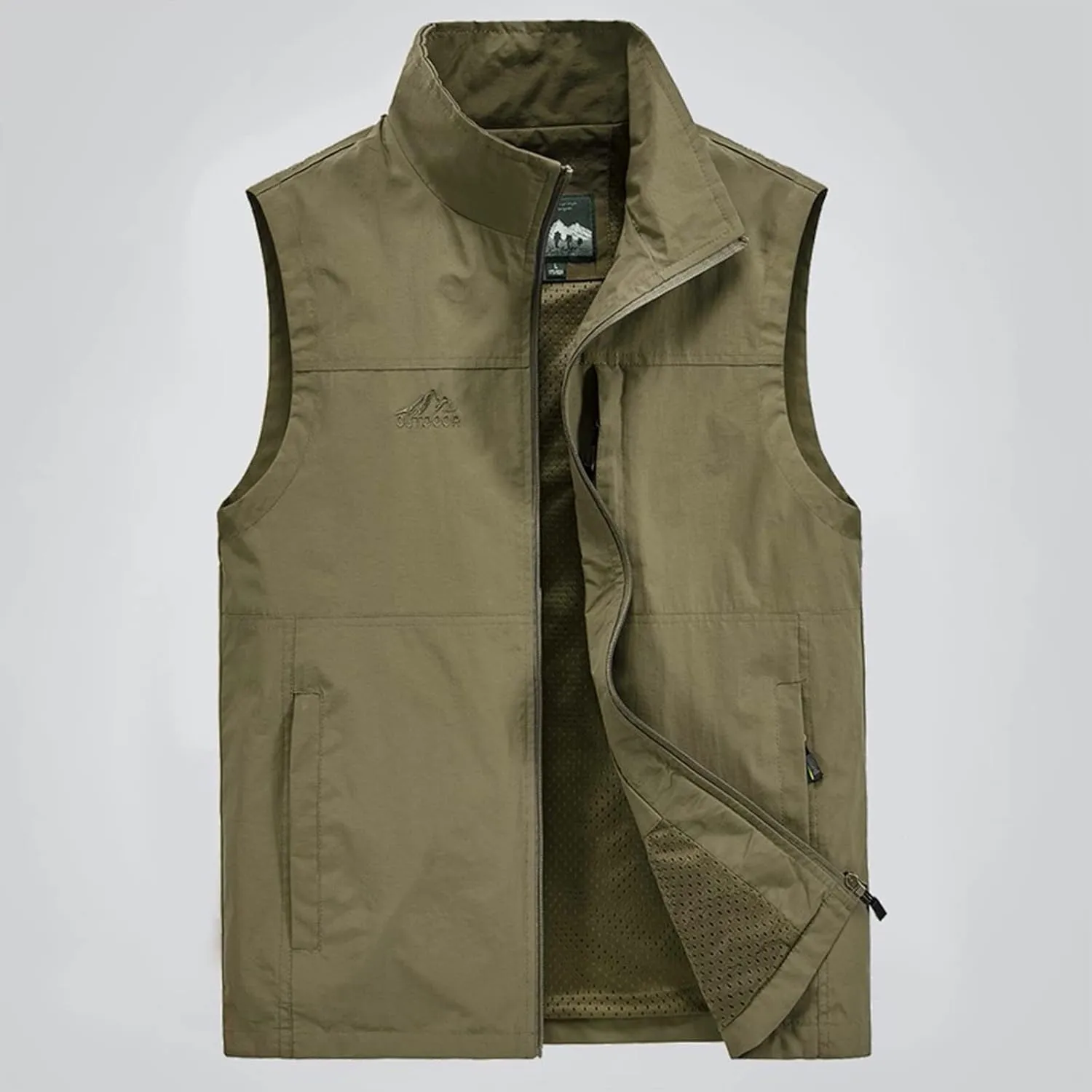 Ymosrh Men's Vests Outerwear Lightweight Outdoor Casual Zipper Stand Collar Padded Vest Coats Sleeveless Jacket Vest