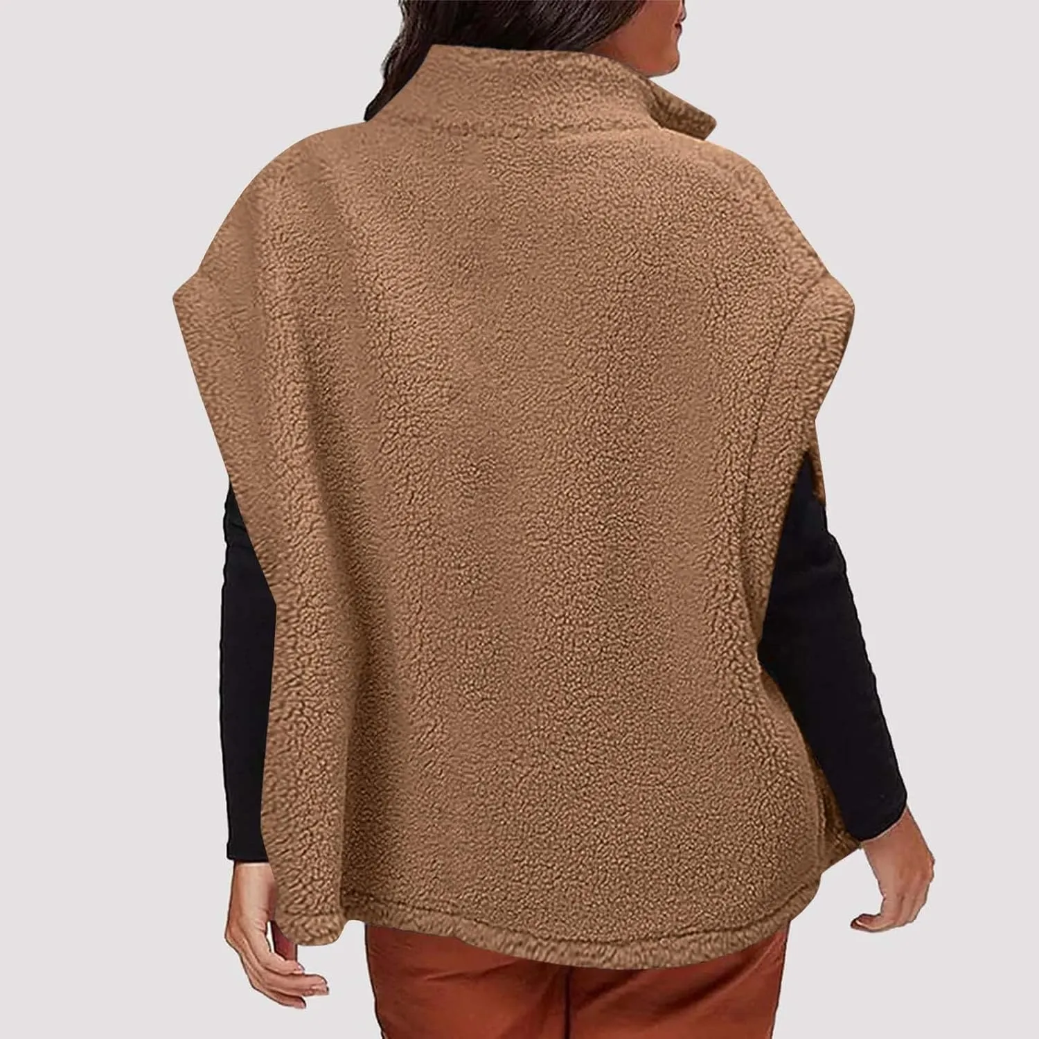 YRAETENM Women's Fuzzy Fleece Vest Casual Oversized Warm Button down Gilet Soft Sleeveless Stand Collar Jackets with Pockets