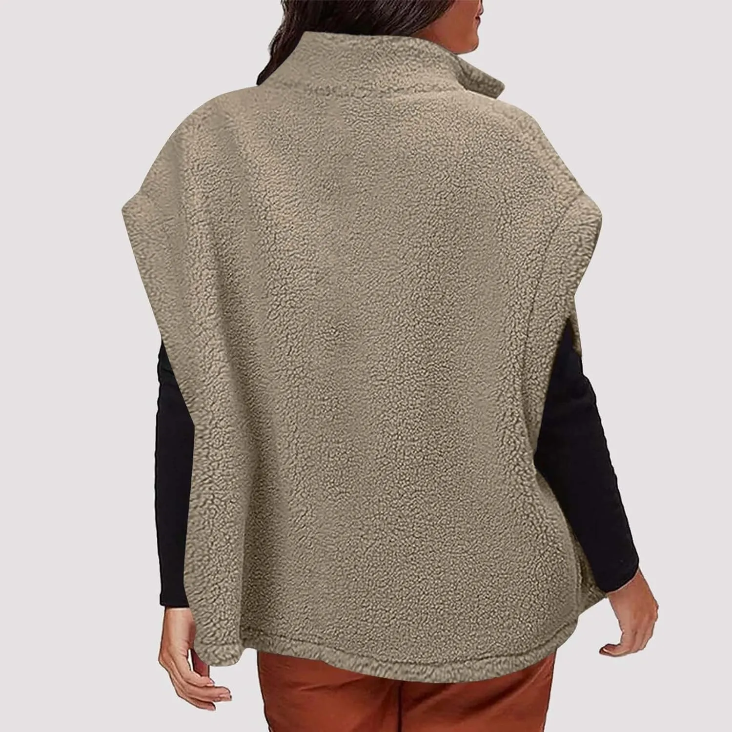 YRAETENM Women's Fuzzy Fleece Vest Casual Oversized Warm Button down Gilet Soft Sleeveless Stand Collar Jackets with Pockets