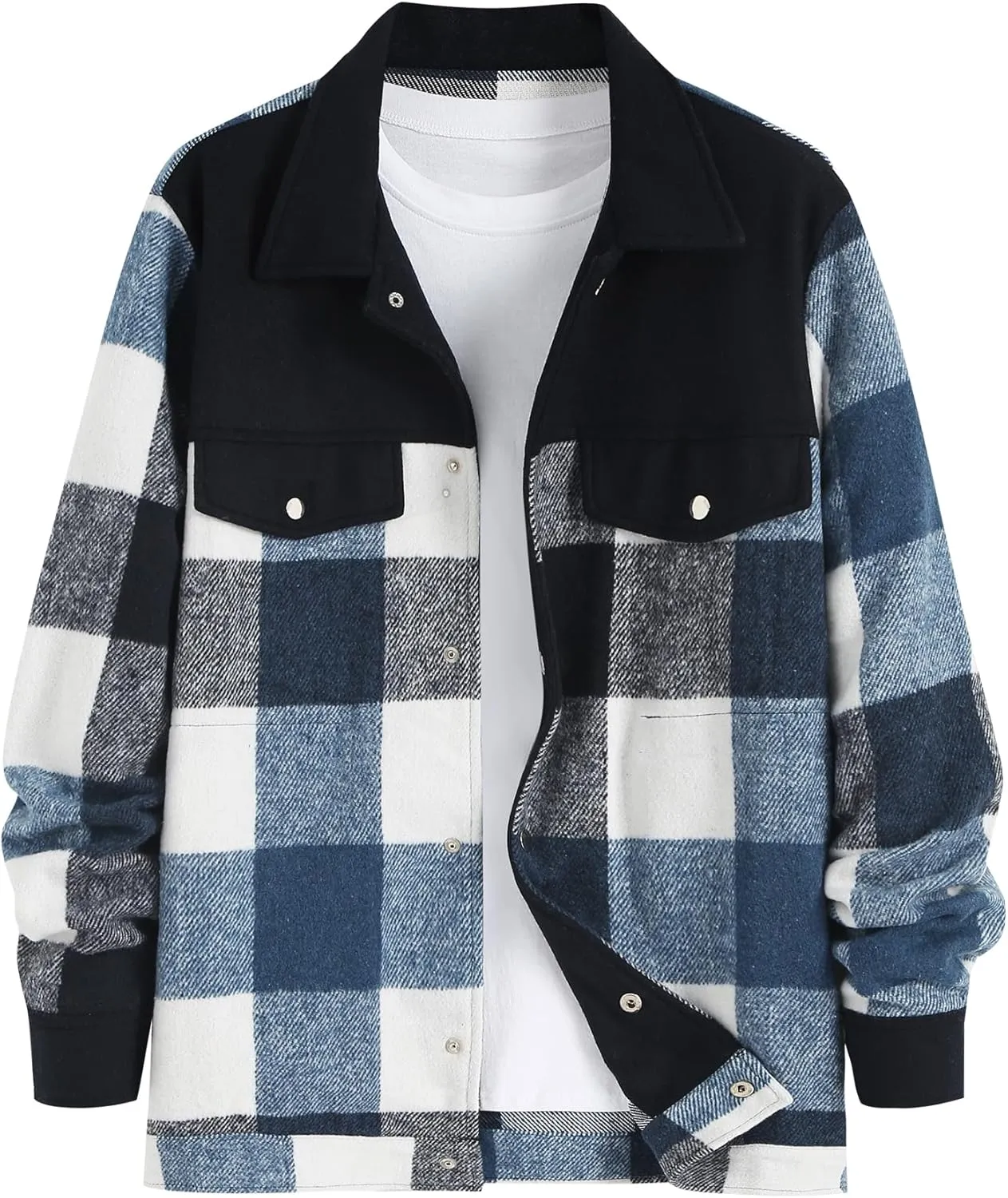 ZAFUL Mens Plaid Shirt,Long Sleeves,Classic Flannel Shirt Button Down Shirt Jacket Tops