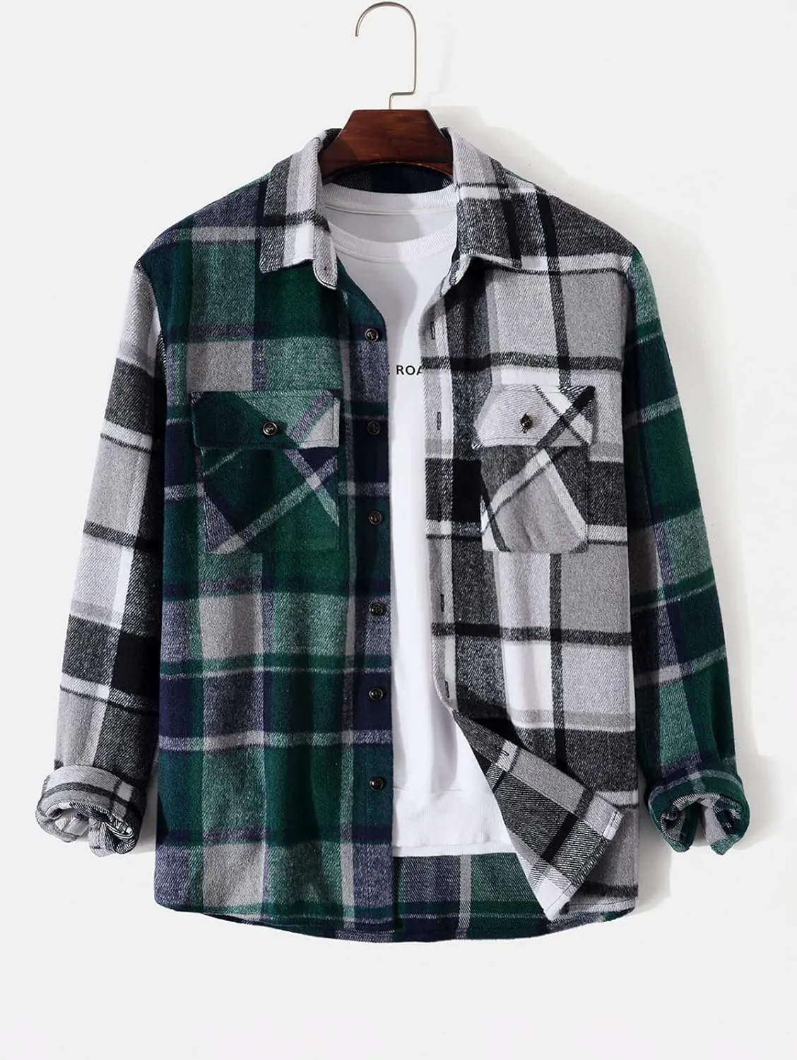 ZAFUL Mens Plaid Shirt,Long Sleeves,Classic Flannel Shirt Button Down Shirt Jacket Tops