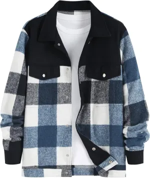 ZAFUL Mens Plaid Shirt,Long Sleeves,Classic Flannel Shirt Button Down Shirt Jacket Tops