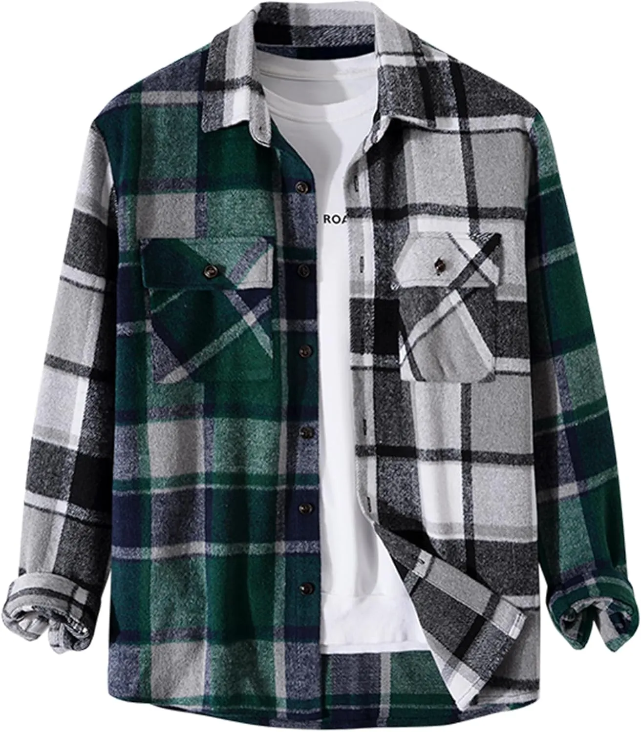 ZAFUL Mens Plaid Shirt,Long Sleeves,Classic Flannel Shirt Button Down Shirt Jacket Tops