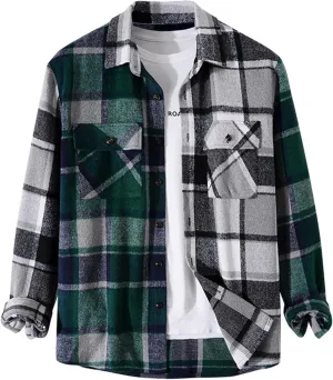 ZAFUL Mens Plaid Shirt,Long Sleeves,Classic Flannel Shirt Button Down Shirt Jacket Tops