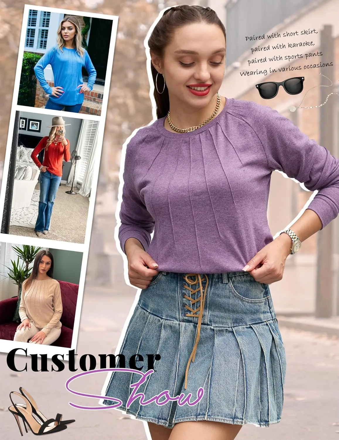 Zeagoo Women Long Sleeve Shirts Casual Tops Blouses Fashion Pleated Tunic Fall Clothes 2024