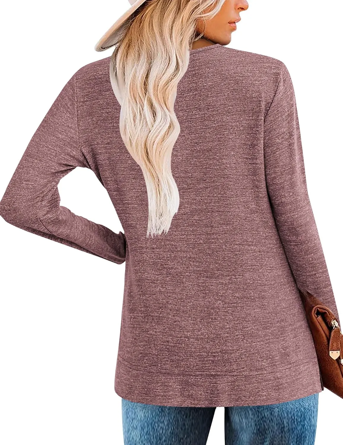 Zeagoo Women's Casual Tunic Tops Long Sleeve Shirts for Leggings V Neck Button Fall Pullover Blouse Loose Sweatshirts