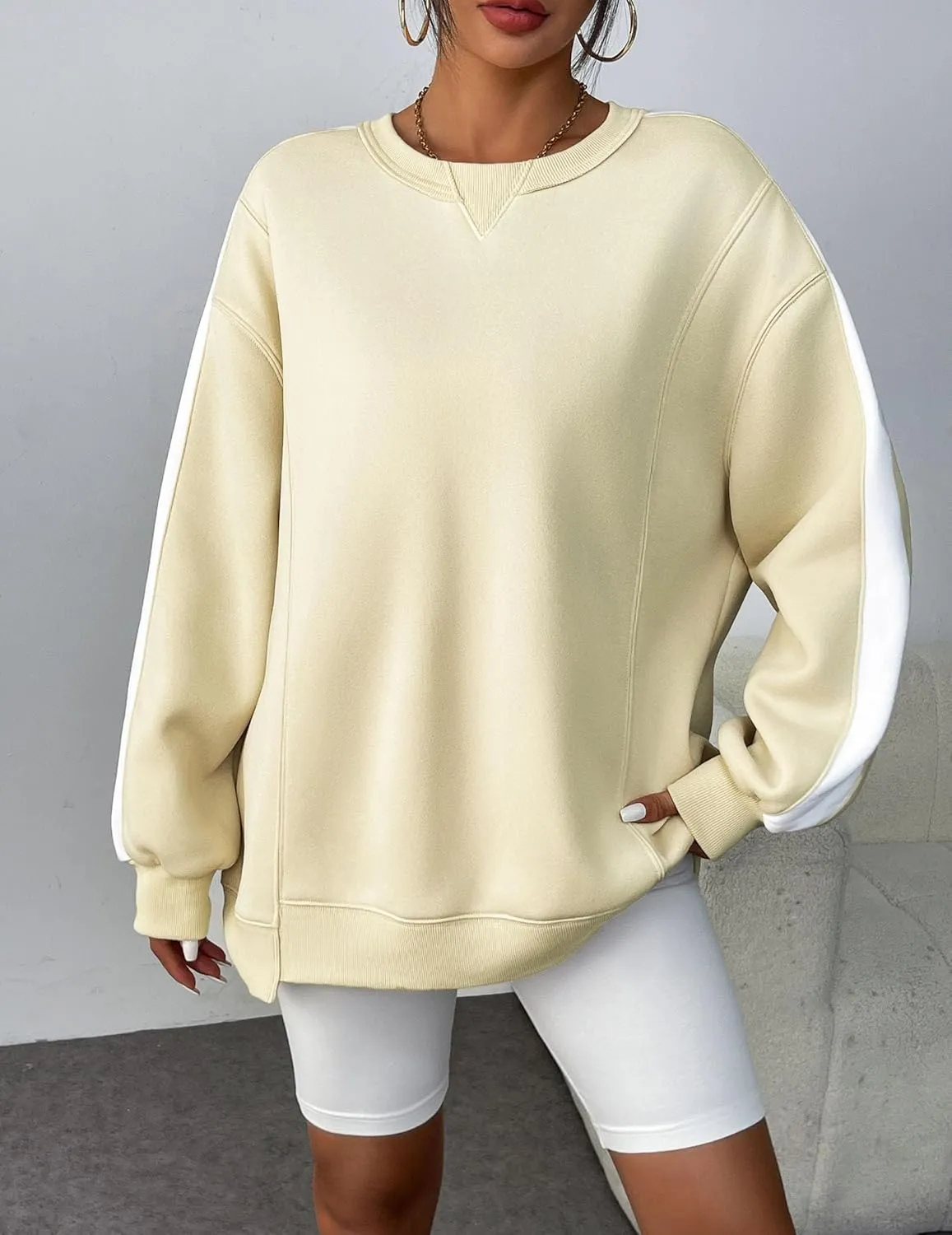 Zeagoo Womens Sweatshirt Long Sleeve Color Block Fleece Hoodies Fall Casual Crewneck Pullover Tunic Tops 2024