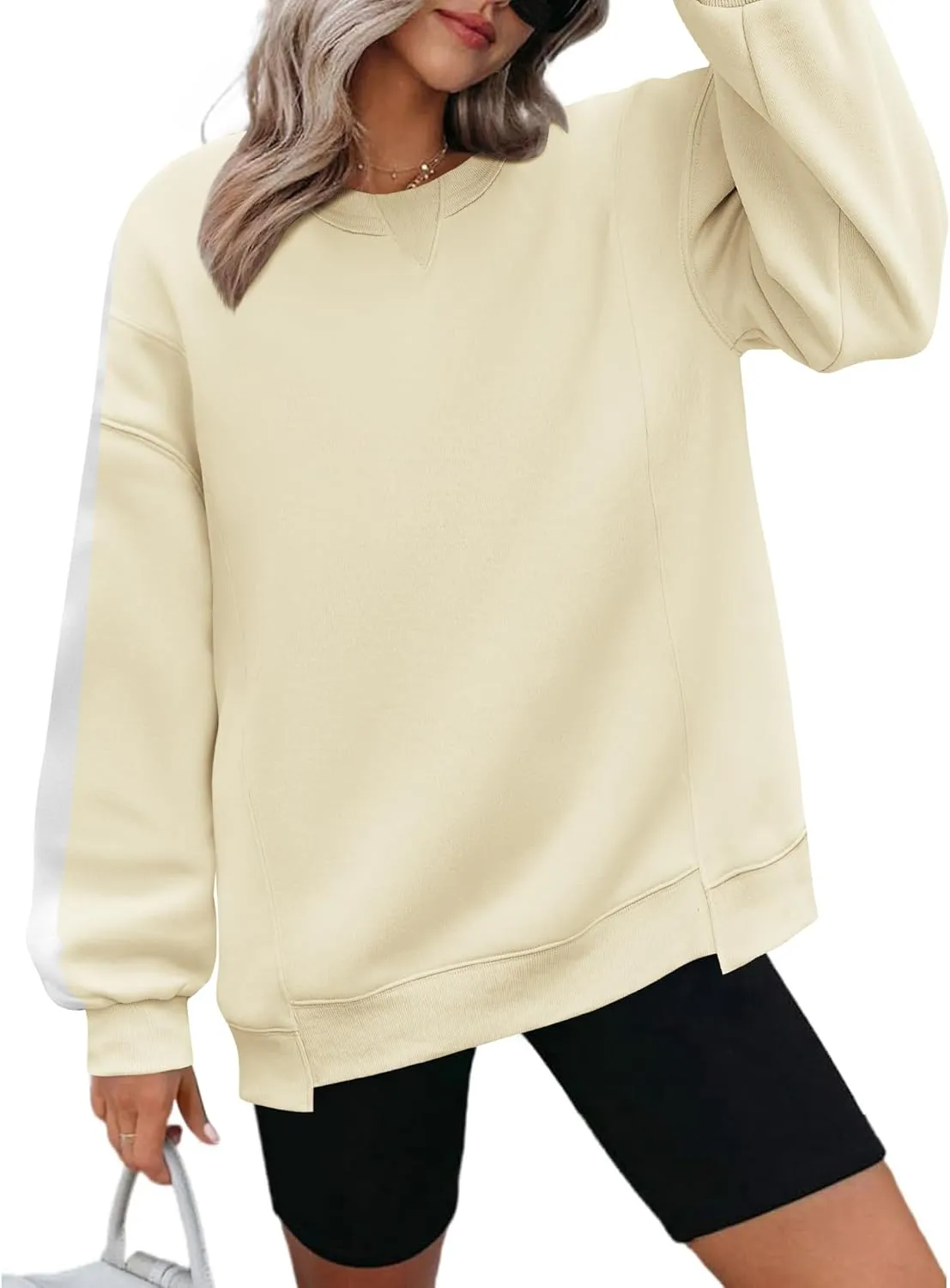Zeagoo Womens Sweatshirt Long Sleeve Color Block Fleece Hoodies Fall Casual Crewneck Pullover Tunic Tops 2024