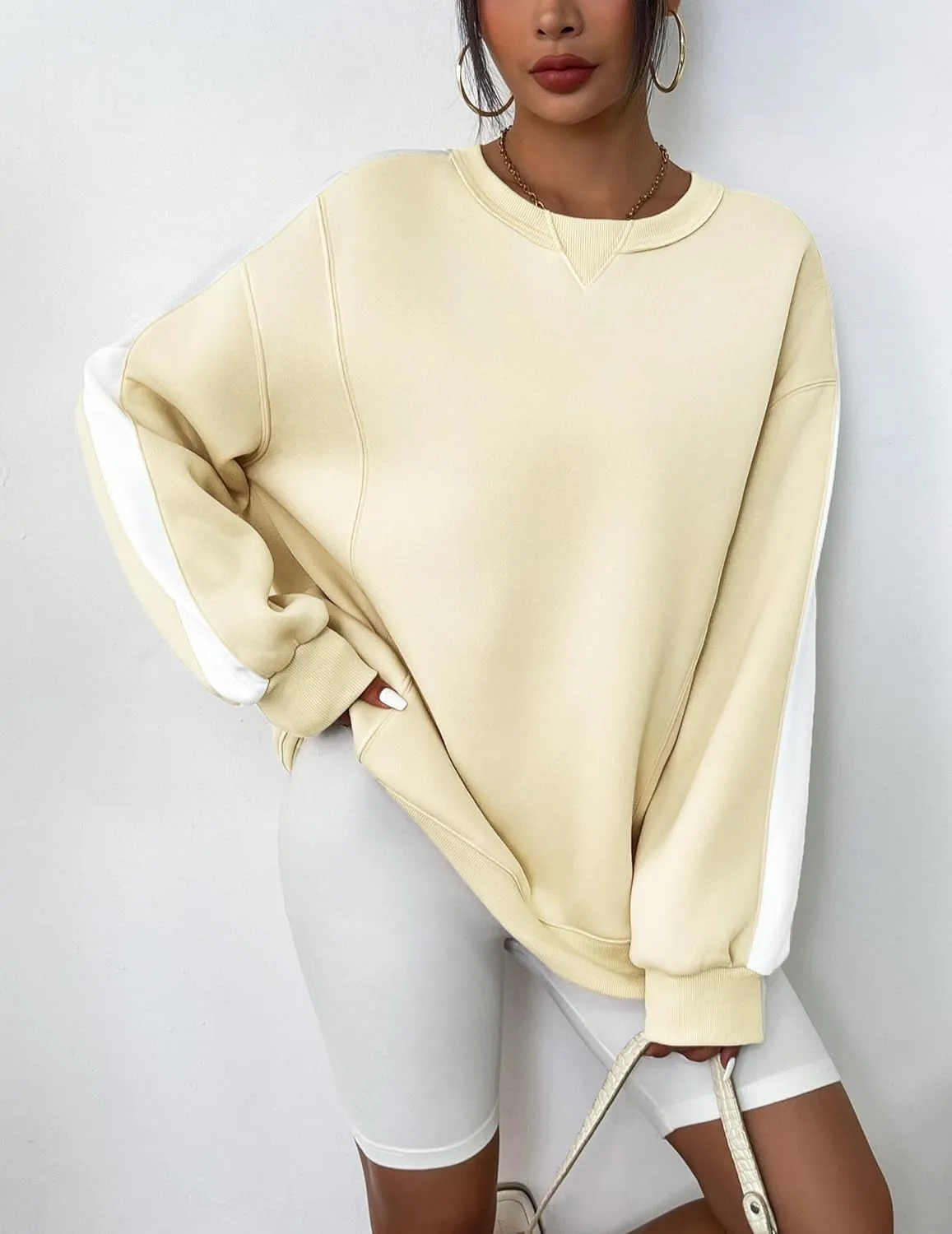Zeagoo Womens Sweatshirt Long Sleeve Color Block Fleece Hoodies Fall Casual Crewneck Pullover Tunic Tops 2024