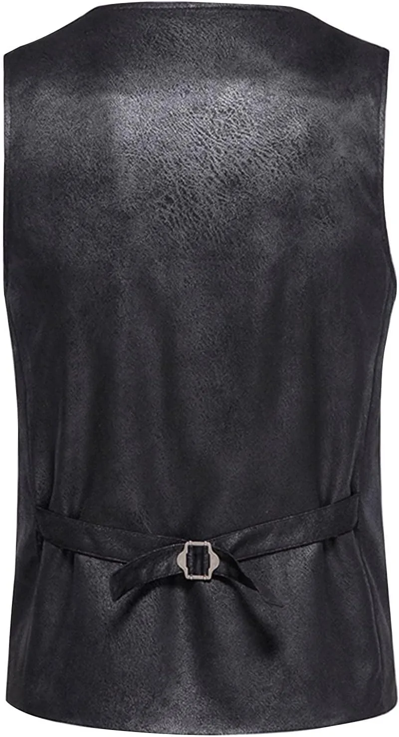 Zeiyignr Men's Suede Leather Suit Vest Casual Western Cowboy Waistcoat Vests Vintage Slim Fit Sleeveless Jacket with Pockets