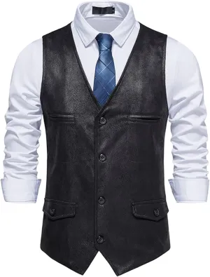 Zeiyignr Men's Suede Leather Suit Vest Casual Western Cowboy Waistcoat Vests Vintage Slim Fit Sleeveless Jacket with Pockets