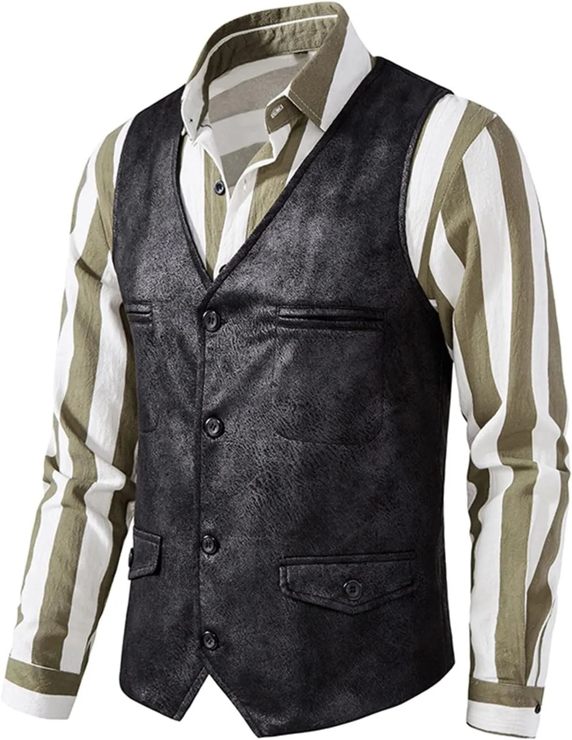 Zeiyignr Men's Suede Leather Suit Vest Casual Western Cowboy Waistcoat Vests Vintage Slim Fit Sleeveless Jacket with Pockets