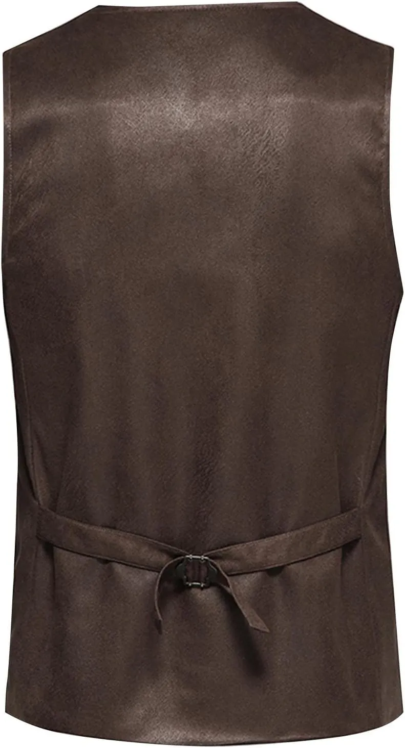 Zeiyignr Men's Suede Leather Suit Vest Casual Western Cowboy Waistcoat Vests Vintage Slim Fit Sleeveless Jacket with Pockets