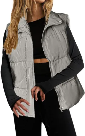 Zip Up Winter Coat Outerwear Vests Zipper Pocket Loose Sleeveless Jacket Coat Sleeveless Lightweight Puffer Jacket