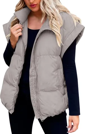 Zip Up Winter Coat Outerwear Vests Zipper Pocket Loose Sleeveless Jacket Coat Sleeveless Lightweight Puffer Jacket