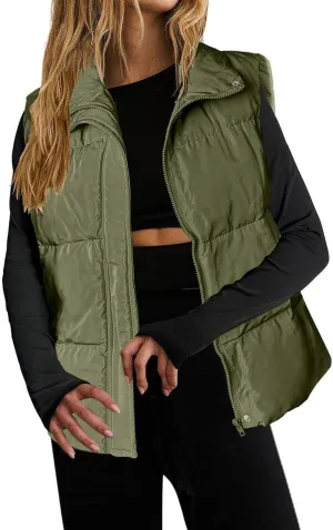 Zip Up Winter Coat Outerwear Vests Zipper Pocket Loose Sleeveless Jacket Coat Sleeveless Lightweight Puffer Jacket