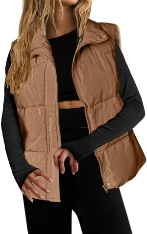 Zip Up Winter Coat Outerwear Vests Zipper Pocket Loose Sleeveless Jacket Coat Sleeveless Lightweight Puffer Jacket