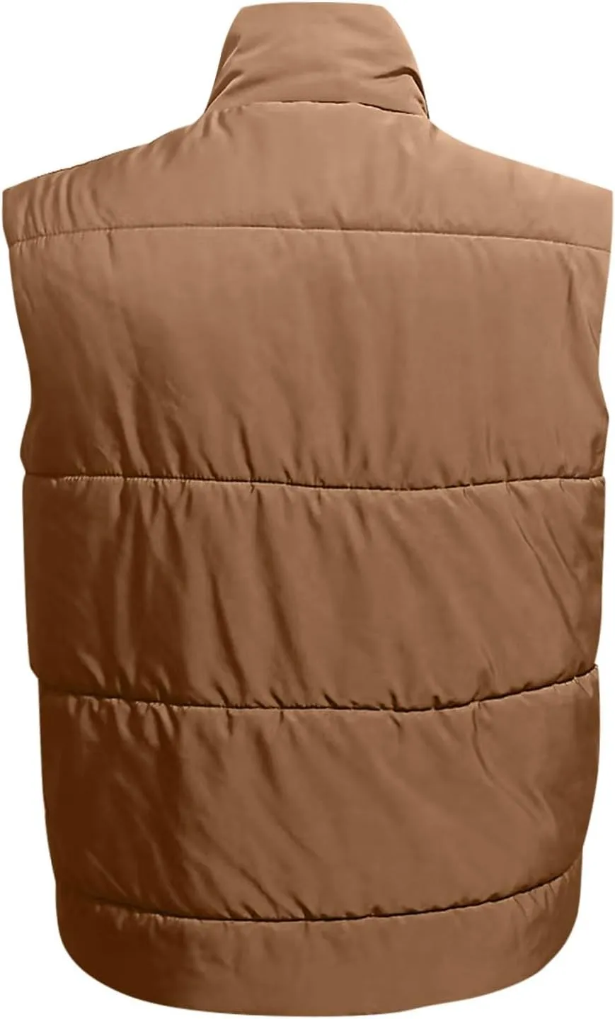 Zip Up Winter Coat Outerwear Vests Zipper Pocket Loose Sleeveless Jacket Coat Sleeveless Lightweight Puffer Jacket