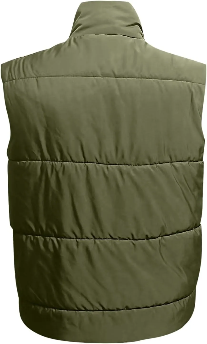 Zip Up Winter Coat Outerwear Vests Zipper Pocket Loose Sleeveless Jacket Coat Sleeveless Lightweight Puffer Jacket