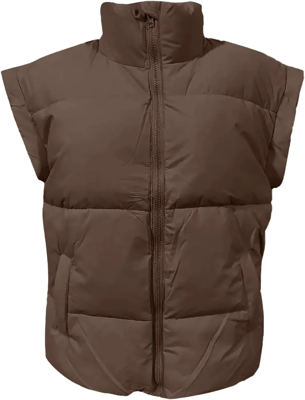 Zip Up Winter Coat Outerwear Vests Zipper Pocket Loose Sleeveless Jacket Coat Sleeveless Lightweight Puffer Jacket