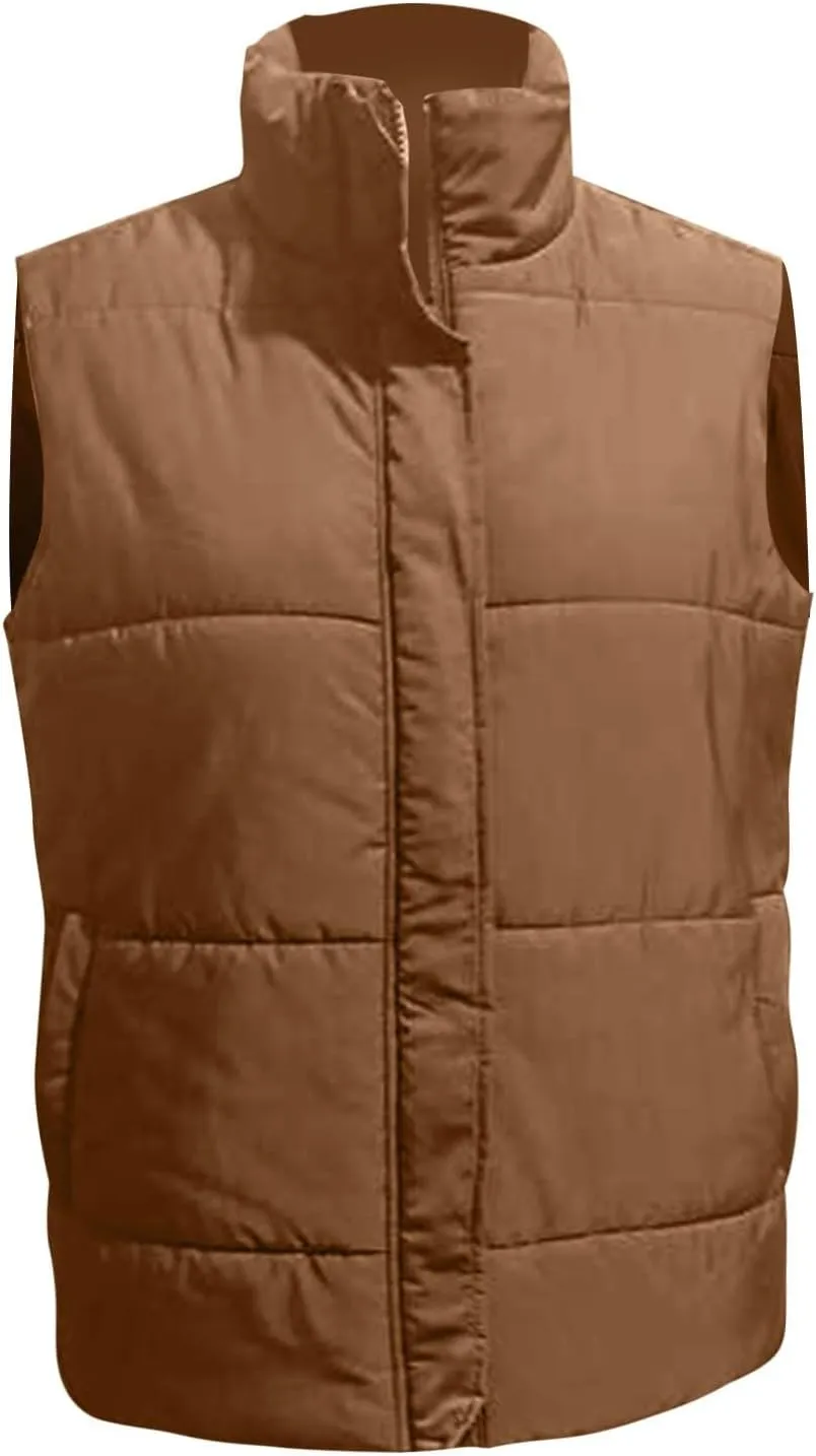 Zip Up Winter Coat Outerwear Vests Zipper Pocket Loose Sleeveless Jacket Coat Sleeveless Lightweight Puffer Jacket